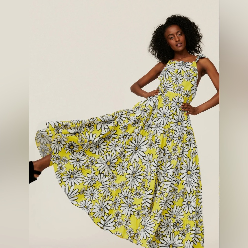Mira Mikati Daisy Giverny Print Maxi Dress Yellow White Size EU 42 US 10